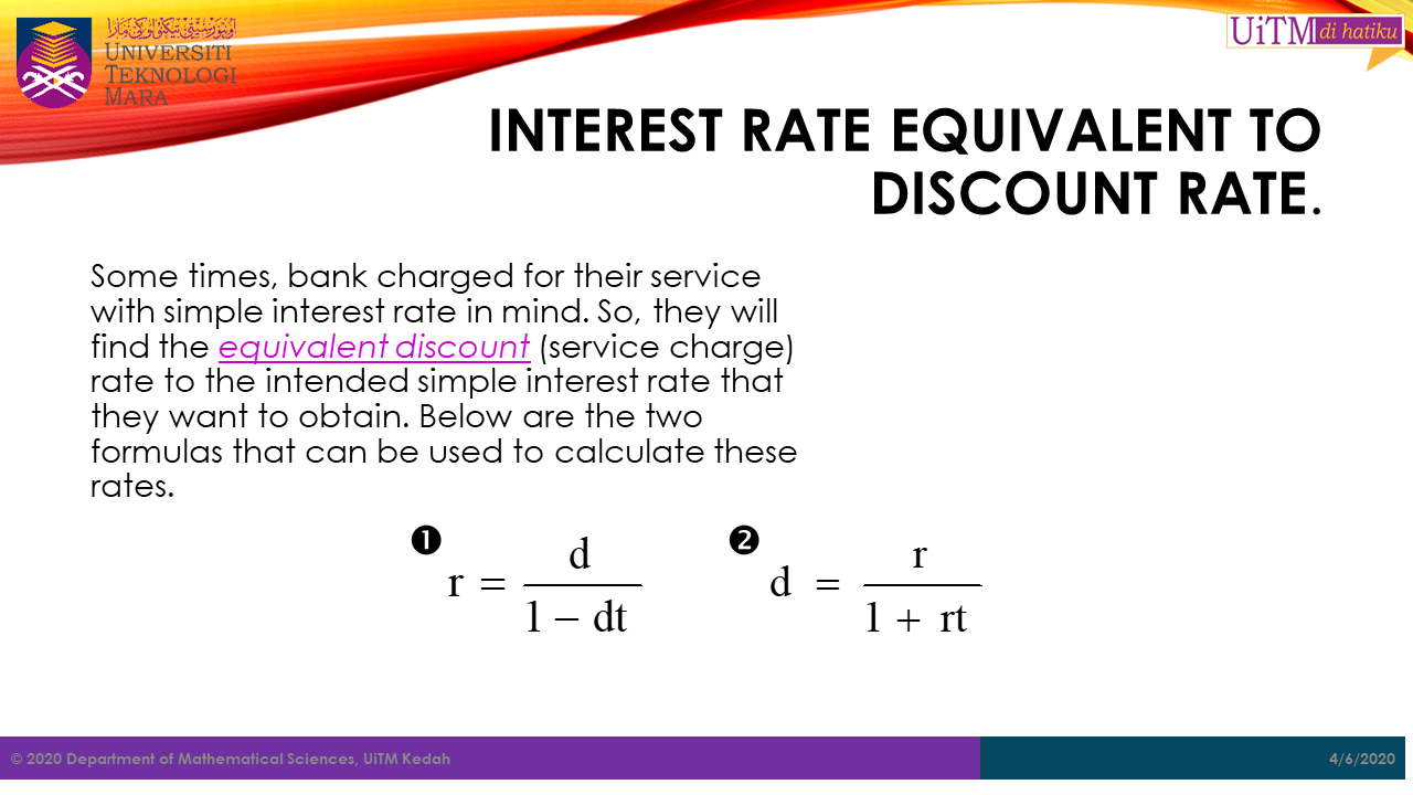 Math. Sc. UiTM Kedah: Bank Discount and Promissory Note